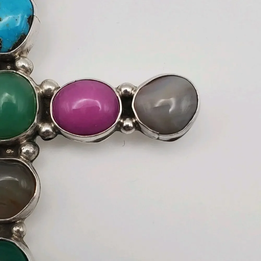 Waldeck Johnson WJ Sterling Silver Southwest Multi Gemstone Large Cross Pendant